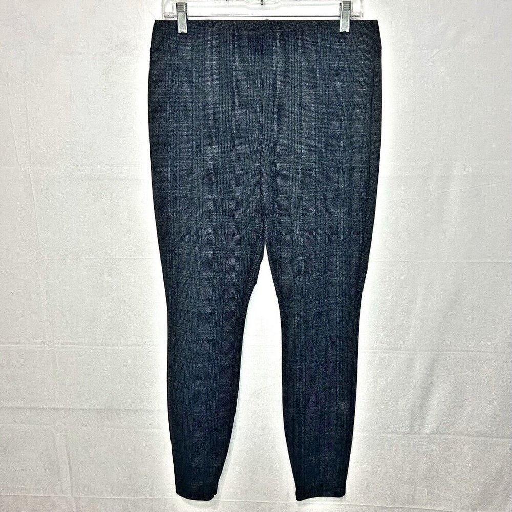 NANETTE LEPORE Black Gray Check Knit Elastic Waist High-Rise Pants Sz M (32x28)